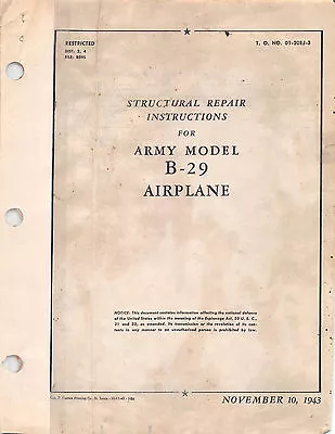 1943 B-29 Structural Repair Inst's World War II Book Flight Manual  (CD Version) • $44.99