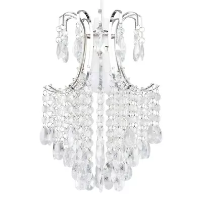 Chrome Lampshade Chandelier Jewel Pendant Ceiling Light Shade LED Bulb Lighting • £24.99