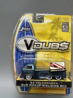 $14.99 • Buy Jada VDubs VW 1963 Volkswagen Bus Pickup Sliding Tilt Bed Wave 2 1:64 Blue NEW