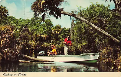 Melbourne FL Fishing In Florida Small Motorboat Bayou Vintage Postcard • $6.39