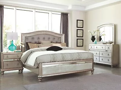 ON SALE - 5 Piece Silver Platinum Queen King Bedroom Set - Modern Furniture IA7L • $2788.86
