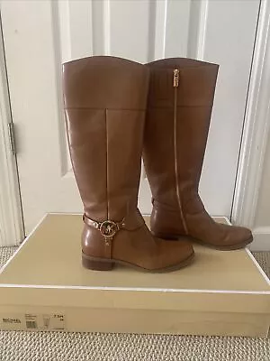 Michael Kors Fulton Harness Tall Riding Boots Size 7.5 In Luggage Brown Color • $40