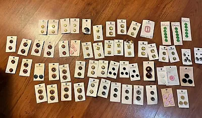 HUGE Vintage LOT Carded Buttons Plastic Metal Wood 55+ On Card LaMode • $20