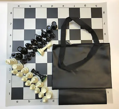 Tournament Chess Set Combo: Black Bag W/ Loop Black Board & Chess Pieces • $22.50