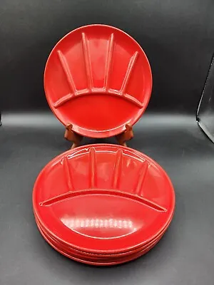 8 PC VTG Red Enamelware Fondue Grill Divided Snack Plates 9” • $56.99