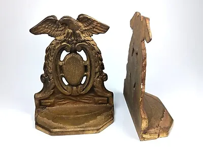 Vintage Brass Bookends Solid Brass Eagle And Shield Home Decor 1970s • $19.99