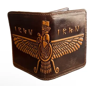 Leather Persian Iran Persepolis Farvahar Zoroastrian Embossed Bifold Card Wallet • $27.90