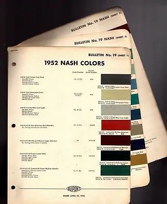 Vintage 1952 NASH Auto/Car Color Chip Paint Sample Brochure / Chart: DuPont • $7.99
