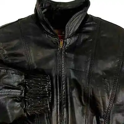 Vintage Cooper Leather Jacket Round Collar Zip Lined Bomber C-010 Black 42 • $89