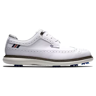FootJoy Men's Traditions Shield Tip Golf Shoes - White/White-Style 57910 • $90