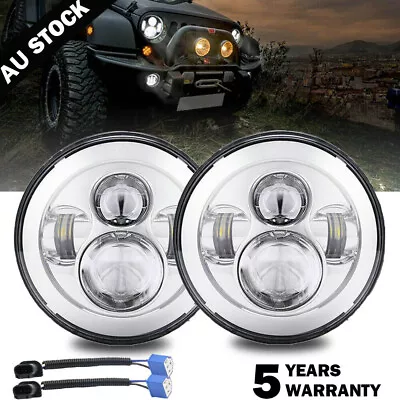 2x Round 7 Inch LED Headlight Chrome For Honda Jeep Kenworth Mercury Nissan Ford • $65.98