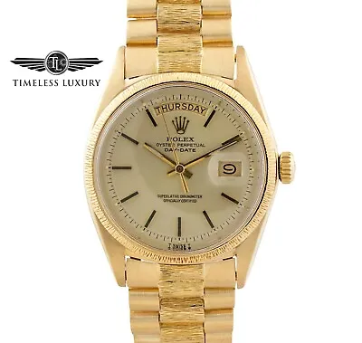 1970 Mens Rolex Day-Date 1807 President 18k Gold 36mm Champagne Dial Bark Finish • $12999