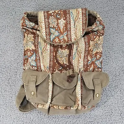 Urban Outfitters Ecote Backpack Y2K Green Brown Floral Hippie Cotton Bag • $19.72