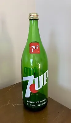 Vintage 7UP Glass Bottle 32oz With Cap • $9