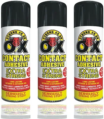 3 X 500ML Extra Strong Adhesive Spray Ideal For Interior Exterior Projects 110°C • £10.49