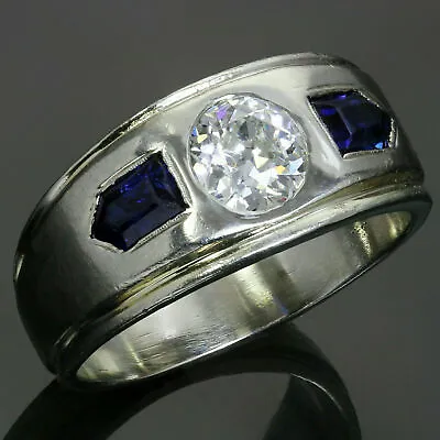14K White Gold Brilliant Men's Engagement Wedding Ring 1.82 Ct Cubic Zirconia • $172.64