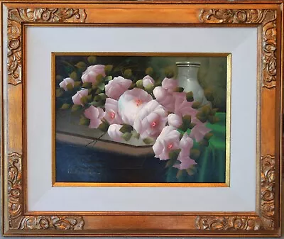 Vintage Original Oil Painting Still Life Floral Roses Signed Framed • $115