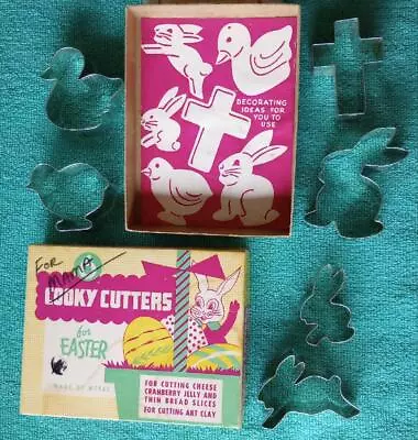 6 VINTAGE EASTER THEMED METAL COOKIE CUTTERS -CROSS CHICK DUCK BUNNIES In Box • $9.99