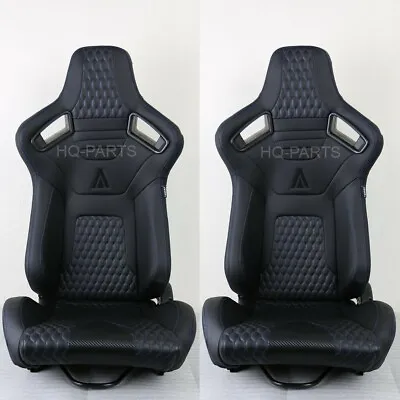 2 X Tanaka Premium Black Carbon Pvc Leather Racing Seats + Blue Stitch Fits Vw • $347.81