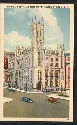 Syracuse NY Postcard Mizpah Hotel And First Baptist Church In One Building! • $8.95
