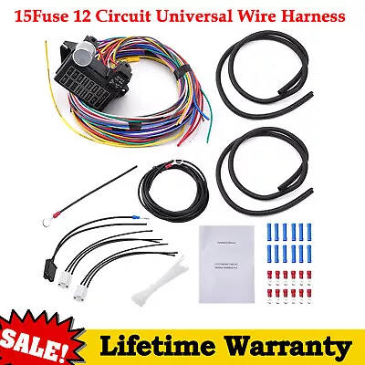 15Fuse 12 Circuit Wire Harness Street Hot Rod Classic Cars Hot Rod Wiring Kit US • $49.99