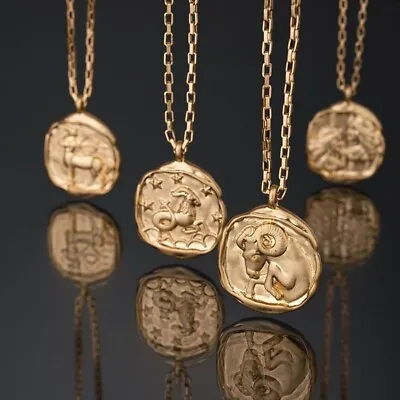 $29 • Buy Gold Plated Handmade Dainty Organic Zodiac Pendant Minimalistic Charm Necklace