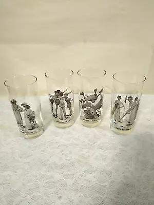 Vintage Sporting Boys Glasses Basketball Golf Baseball Football 16 Oz Set Of 4 • $16.97