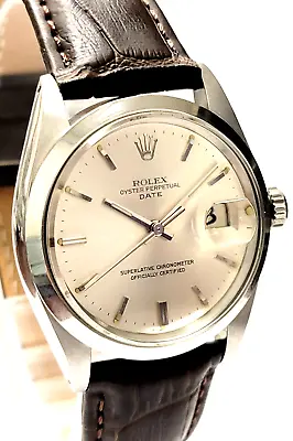 Mens VINTAGE Rolex Oyster Perpetual Date Stainless Steel Silver Dial 34mm Watch • $3475