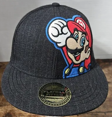 Super Mario Bros Fitted S/M Baseball Hat Cap Flat Bill Black • $10.99