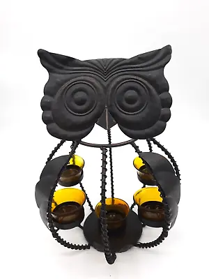 Vintage Black Metal 12  Owl Lantern Votive Candle Tealight Holder • $20