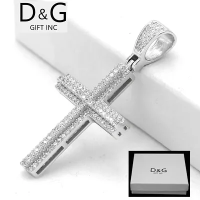 DG Men's Sterling Silver 925 Cross Brilliant CZ 40mm Small Pendant.Unisex*Box • $27.95