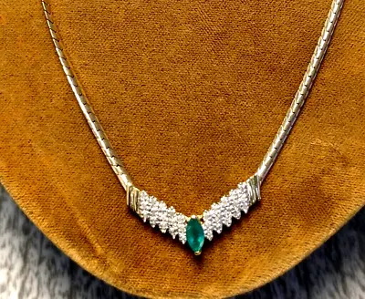 Diamonds Emerald Gold 14.75 ~  V  Shape Necklace~10k Gold~APPRAISAL/Original Box • $595