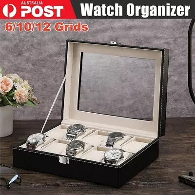 6/10/12 Grids Leather Watch Box Organizer Case Jewelry Display Storage Showcase • $14.43