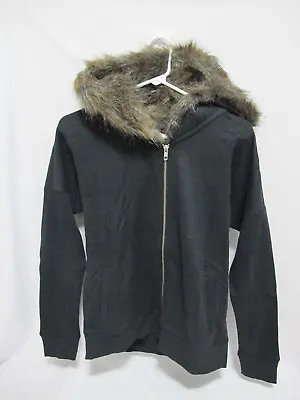NWOT Victoria's Secret Dream On Charcoal Grey Faux Fur Hoodie Full Zip Sweater S • $55