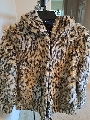 Divided H&M Leopard Print Jacket Faux Fur Cheetah Print Hooded Winter Coat • $40