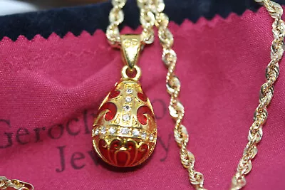 Enamel Faberge Egg 1  925 Red Golden Pendant 10K Gold 3 MM 18  Women's Necklace • $355.09