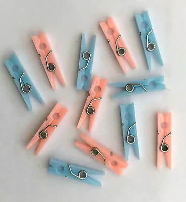 12 Pink And Blue Mini Opening Pegs For Cards Toppers Embellishments Crafts • £1.29