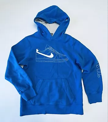 $14.99 • Buy Boys Nike Just Do It Blue Sneaker Print  Hooded Pullover Sz Medium Pocket VGUC