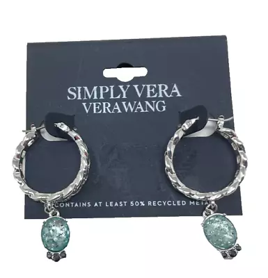 Simply Vera Dangle Pierced Earrings Hoops With Auquamarine Stones New Jewelry • $4.99