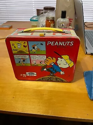 Vintage 1965 Thermos Metal Lunch Box Peanuts Charlie Brown & Snoopy No Thermos • $45