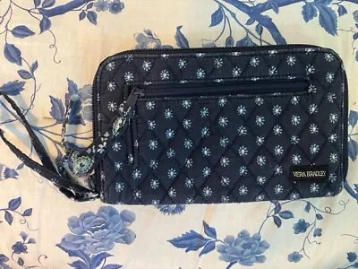 VINTAGE VERA BRADLY WALLET Blue W/ Small Flowers LONG Zipper Bag QUILTED CLUTCH • $5.95