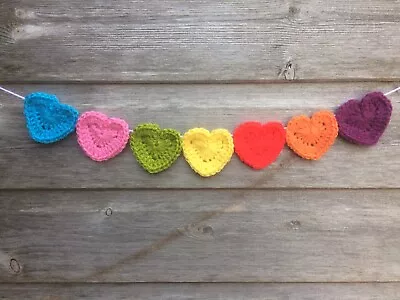 £4.50 • Buy Crochet Rainbow Heart Bunting String Of Hearts Party Friend Nursery Decor Xmas
