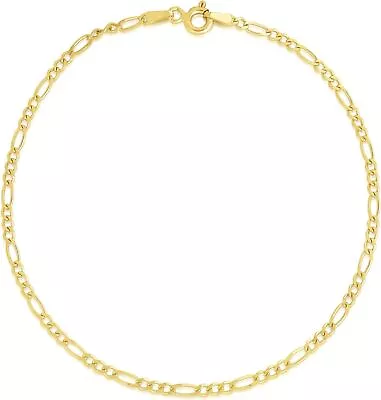 Floreo 10k Yellow Gold 2mm Solid Figaro Chain Link Bracelet • $114.44