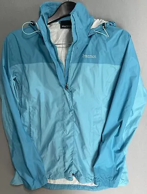 Marmot Women's Hooded Waterproof Packable Casual Rain Jacket Blue Medium • $19.99