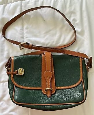 💕Vtg DOONEY BOURKE HUNTER Green Equestrian Saddle Bag Peb Leather Xbody Purse • $5.50