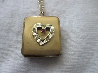 1950''s Brass Square Shape Heart Locket Music Box Pendant Necklace Marked Japan • $85