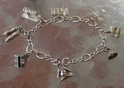 Vintage Wells Sterling Silver Charm Bracelet W/ 8 3-d Charms • $34.99