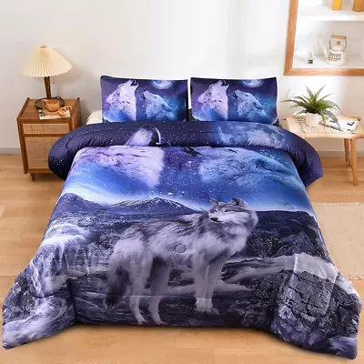 Moon Wolf Comforter Set Kids Teens Men Queen Bedding Set Animal Wolves Printed  • $47.50