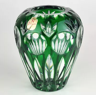 Vase Lead Glass Glas Smaragd-Grün Hand Cut Nachtmann Original-Etikett O970 • $152.30