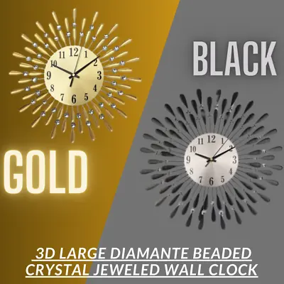 £22.59 • Buy 3D  Large Diamante Beaded Crystal Jeweled Retro Style Wall Clock  38cm 